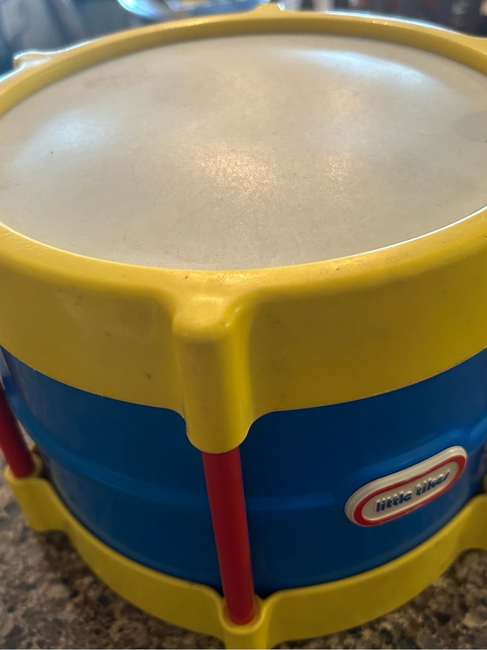 Toy drum w/ 2 attached drumsticks. Vintage. Plastic.  Fun and creative for kids
